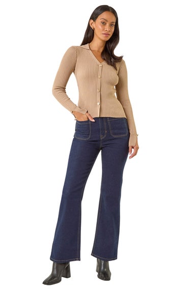 Dusk Natural Collared V-Neck Knit Top