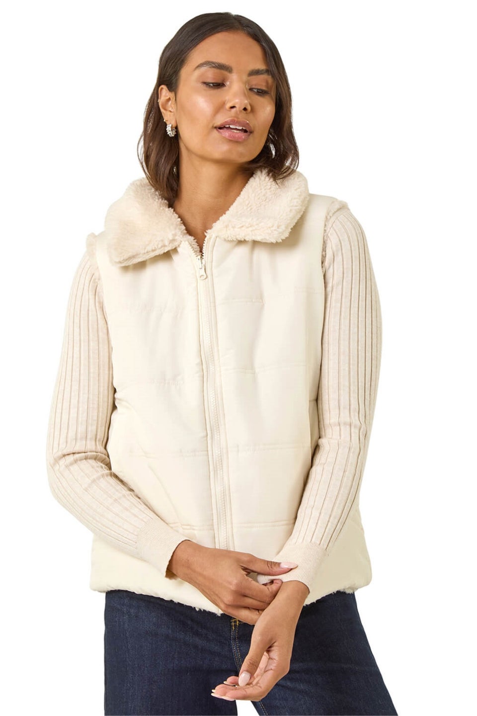 Roman Cream Reversible Fur Zip Gilet