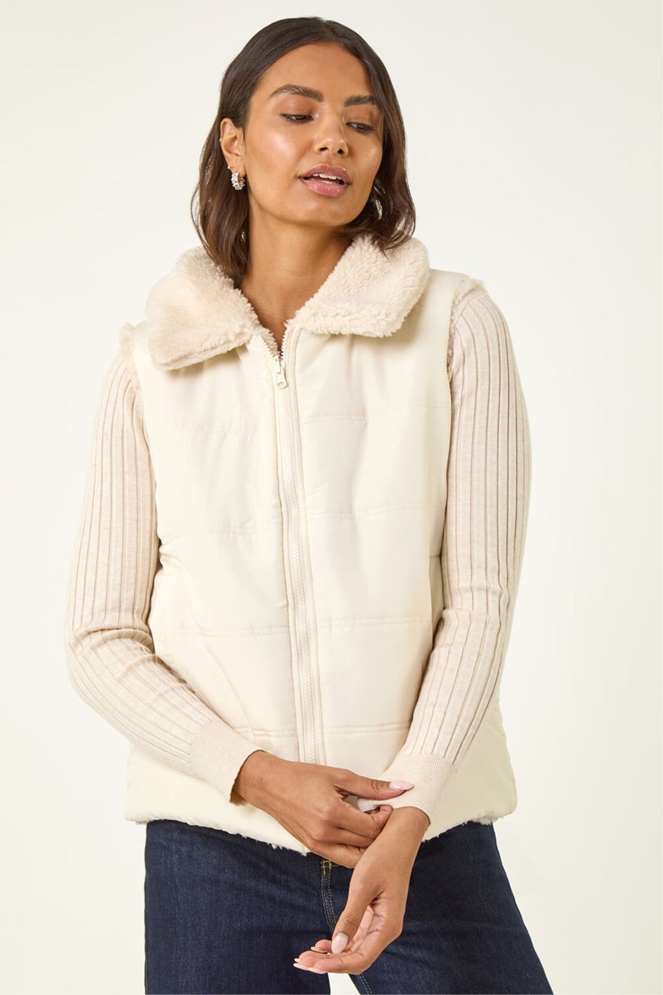 Roman Cream Reversible Fur Zip Gilet