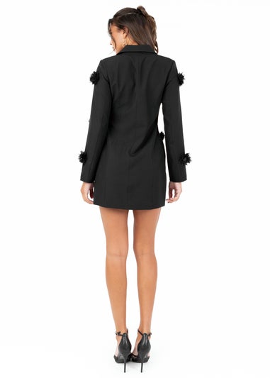 Maya Deluxe Black 3D Flower Blazer Dress