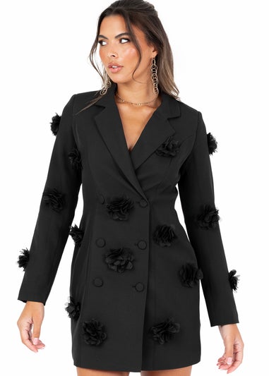 Maya Deluxe Black 3D Flower Blazer Dress