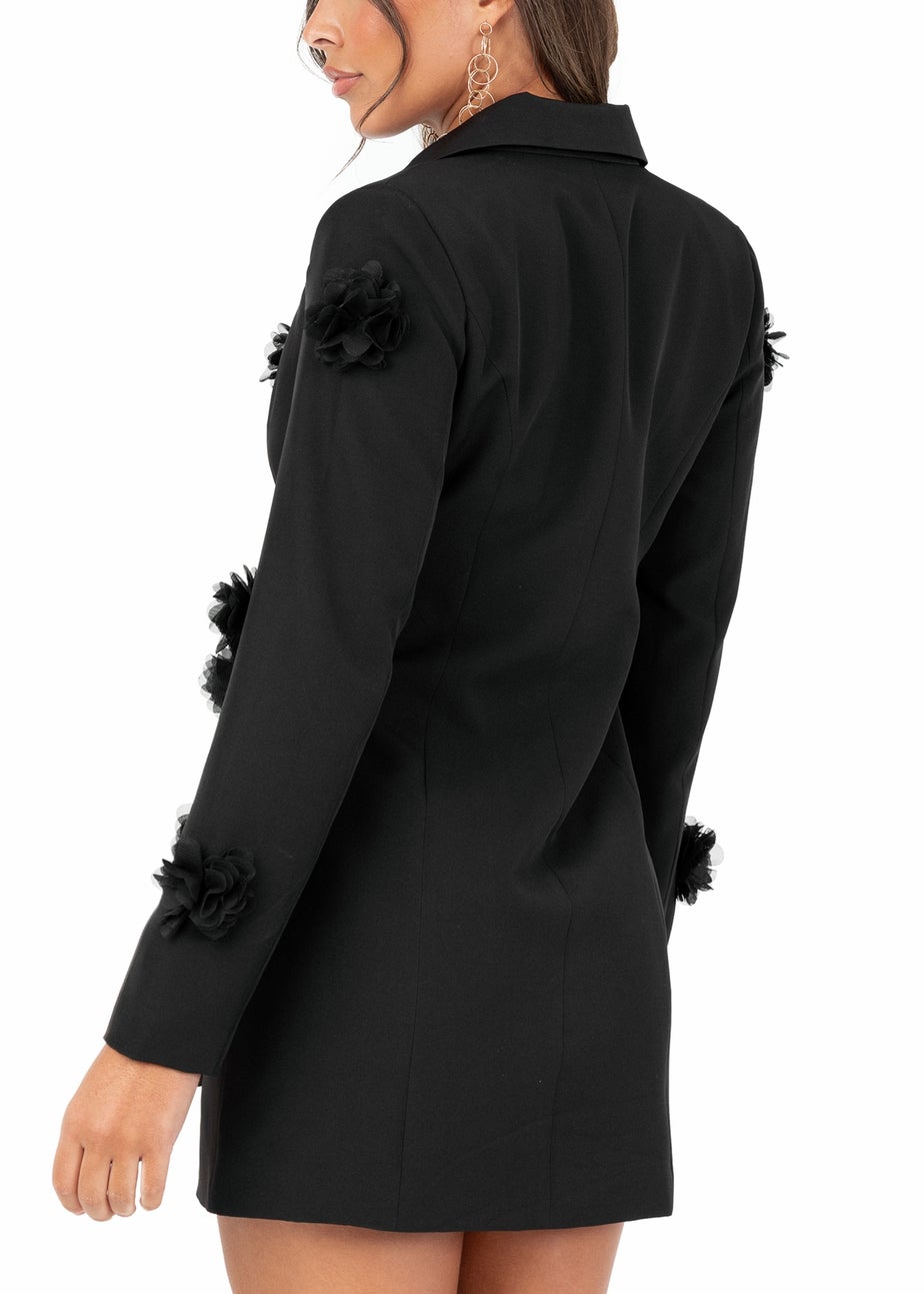Maya Deluxe Black 3D Flower Blazer Dress