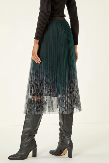Roman Emerald Printed Pleat Mesh Skirt