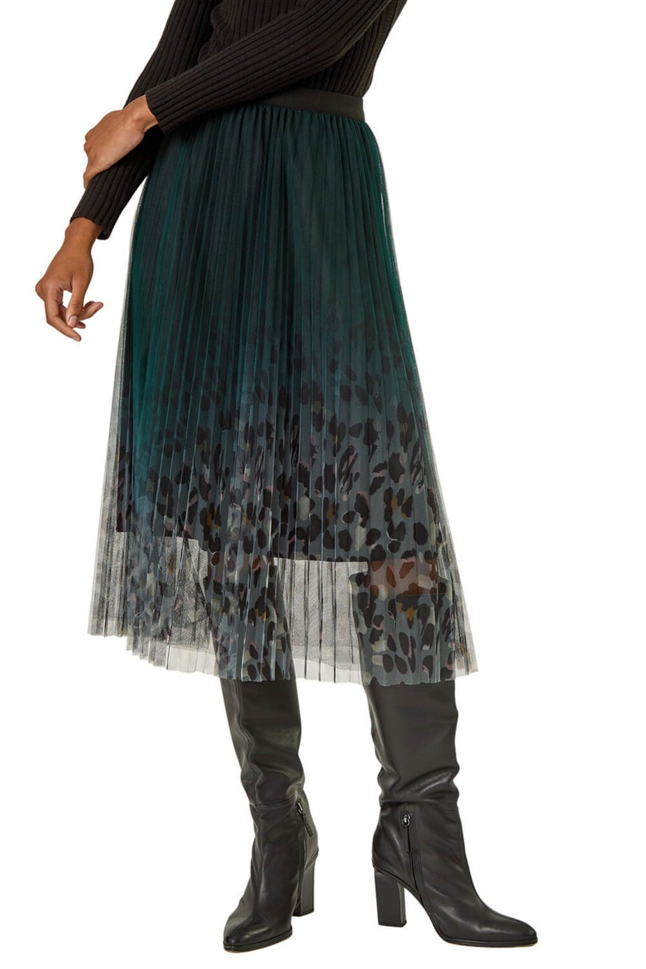 Roman Emerald Printed Pleat Mesh Skirt