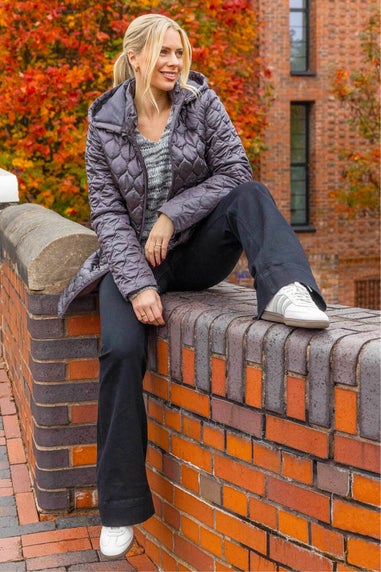 Roman Grey Hooded Quilted Puffer Coat