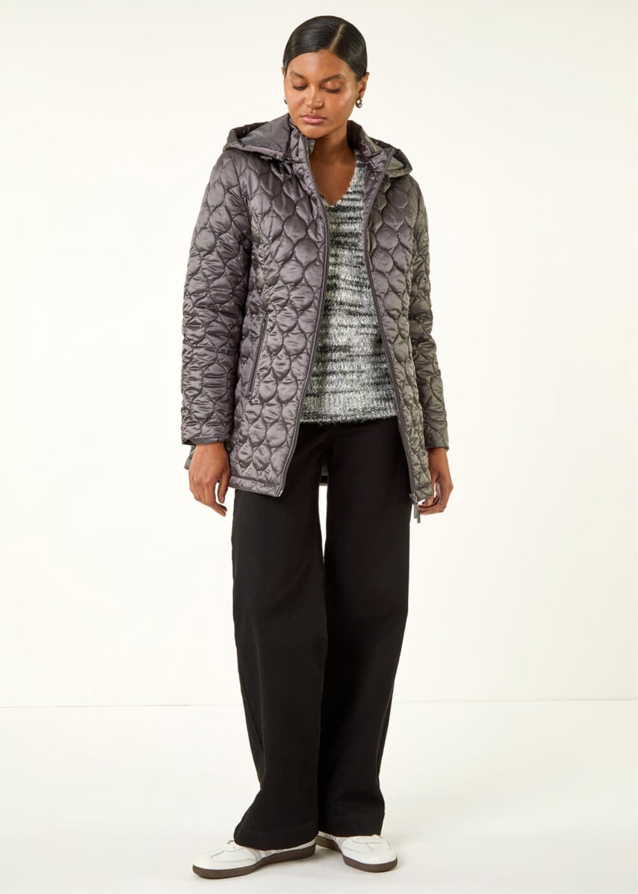 Roman Grey Hooded Quilted Puffer Coat