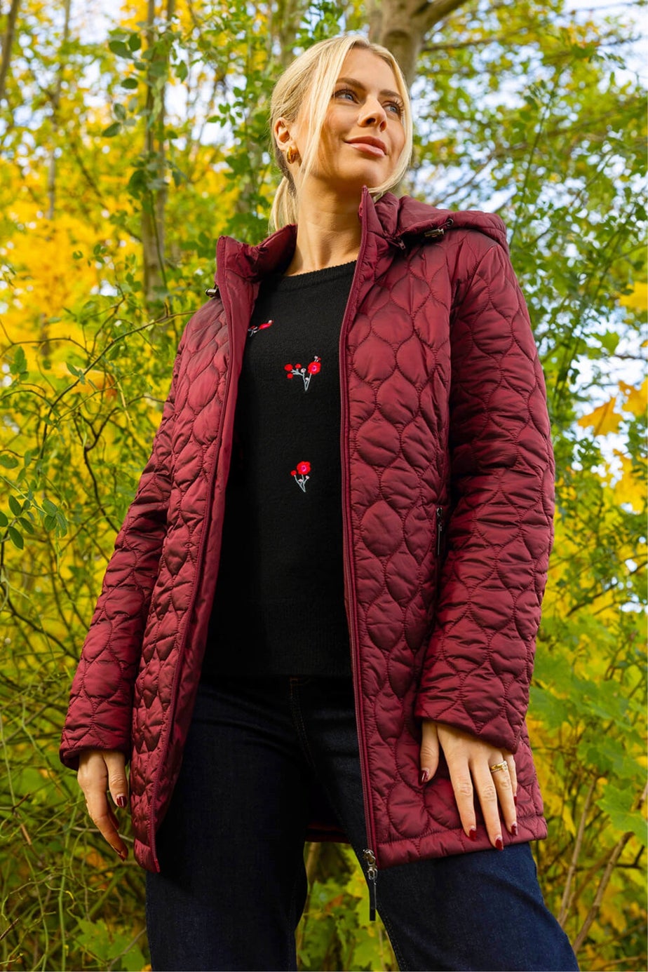 Roman Red Hooded Quilted Puffer Coat