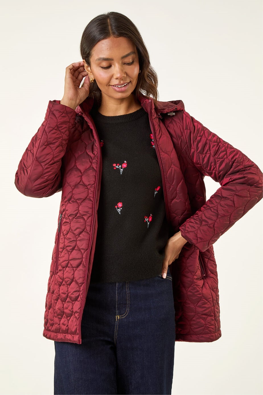Roman Red Hooded Quilted Puffer Coat