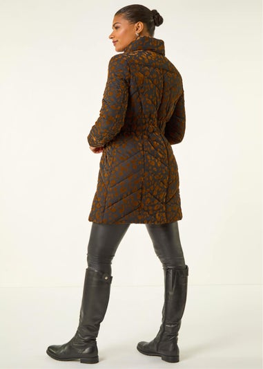 Roman Brown Animal Flock Detail Padded Coat