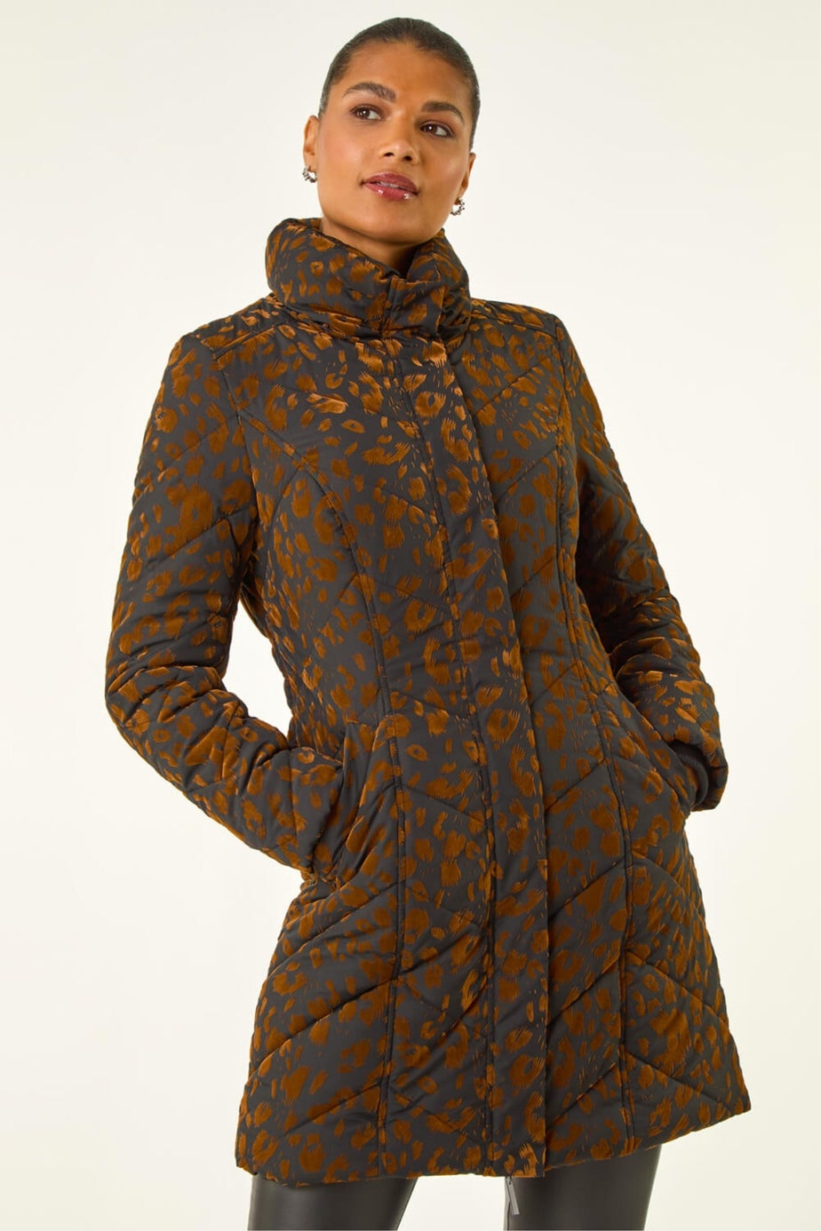 Roman Brown Animal Flock Detail Padded Coat