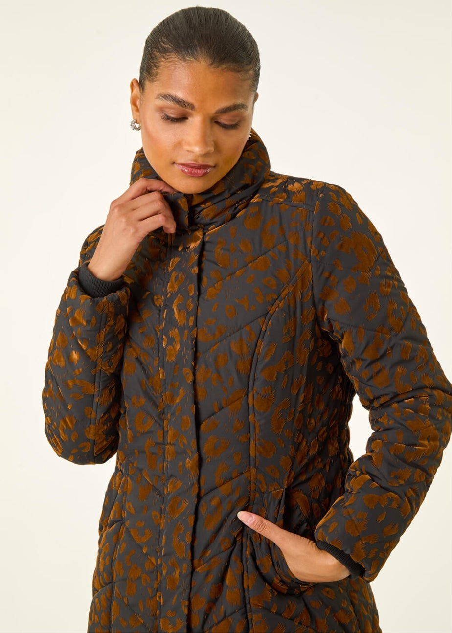 Roman Brown Animal Flock Detail Padded Coat