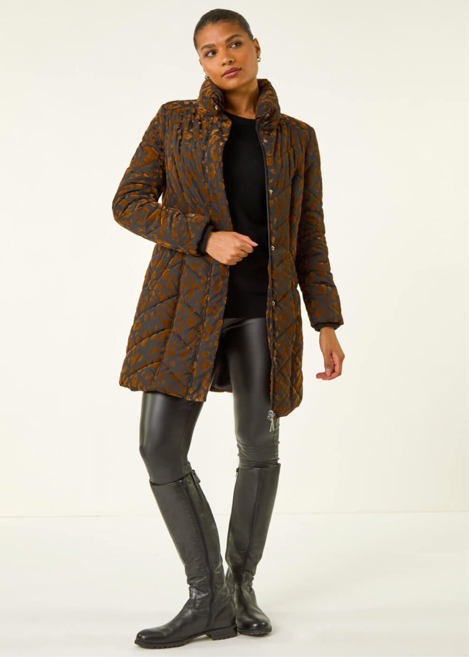 Roman Brown Animal Flock Detail Padded Coat