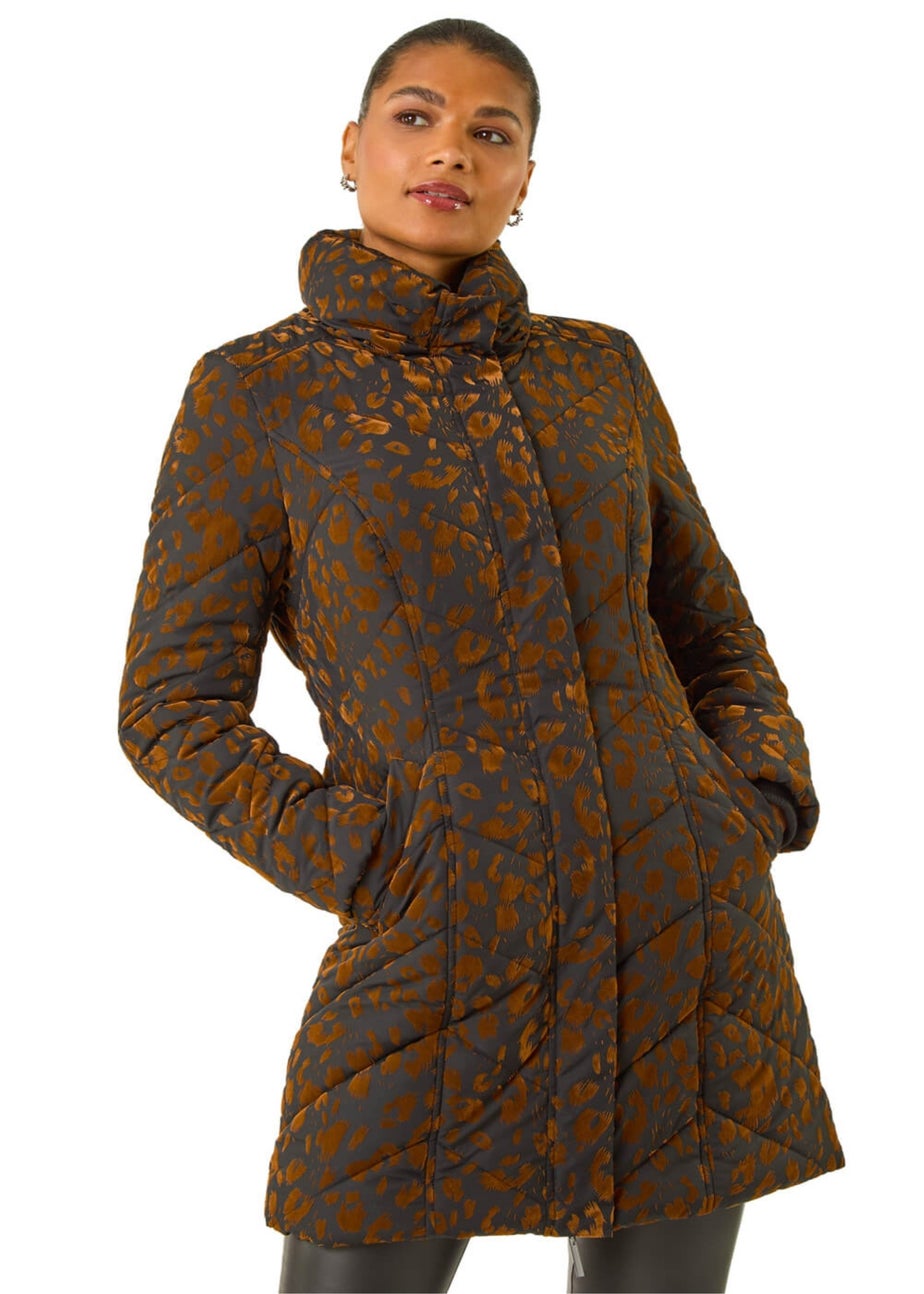 Roman Brown Animal Flock Detail Padded Coat