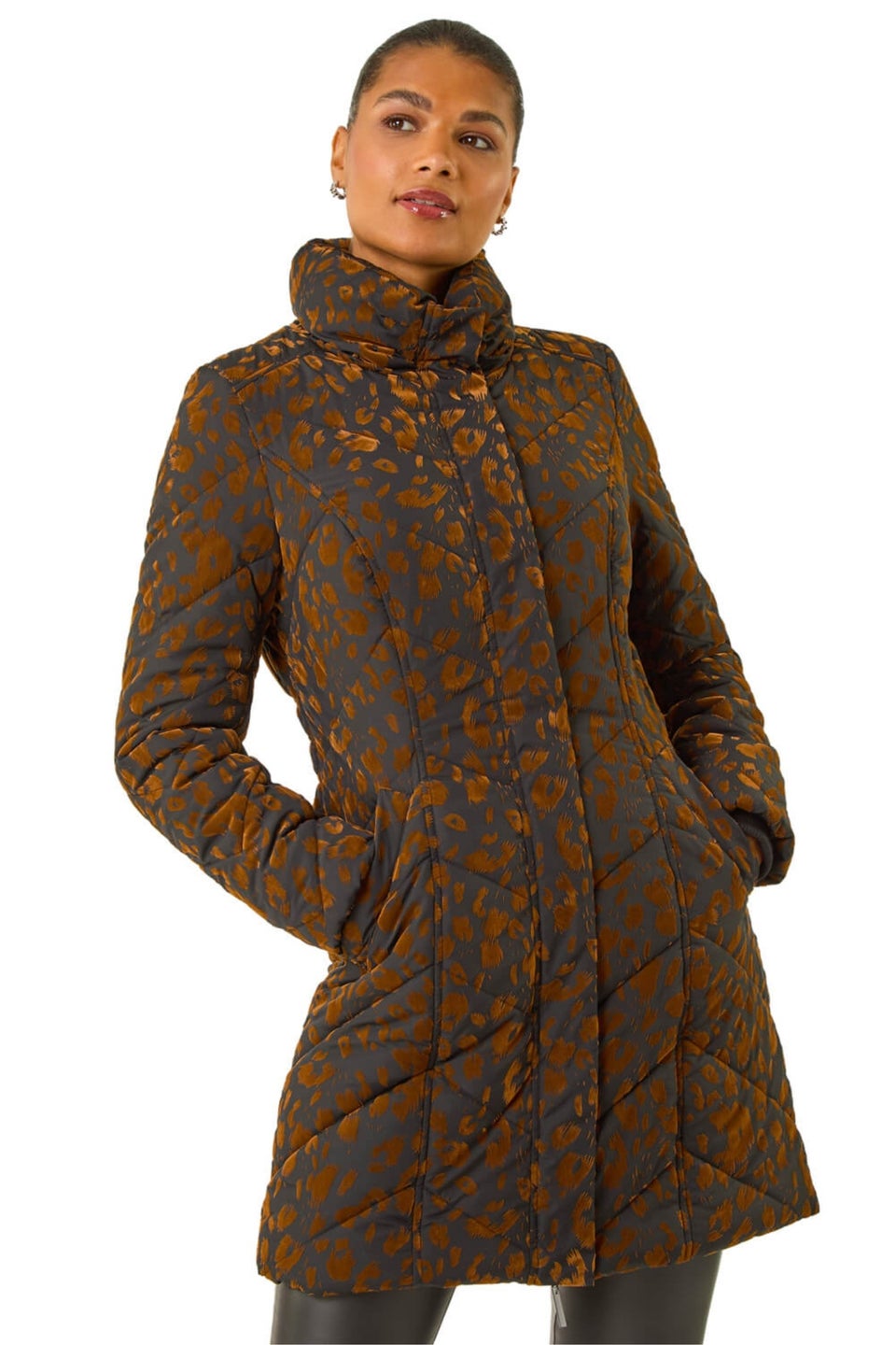 Roman Brown Animal Flock Detail Padded Coat