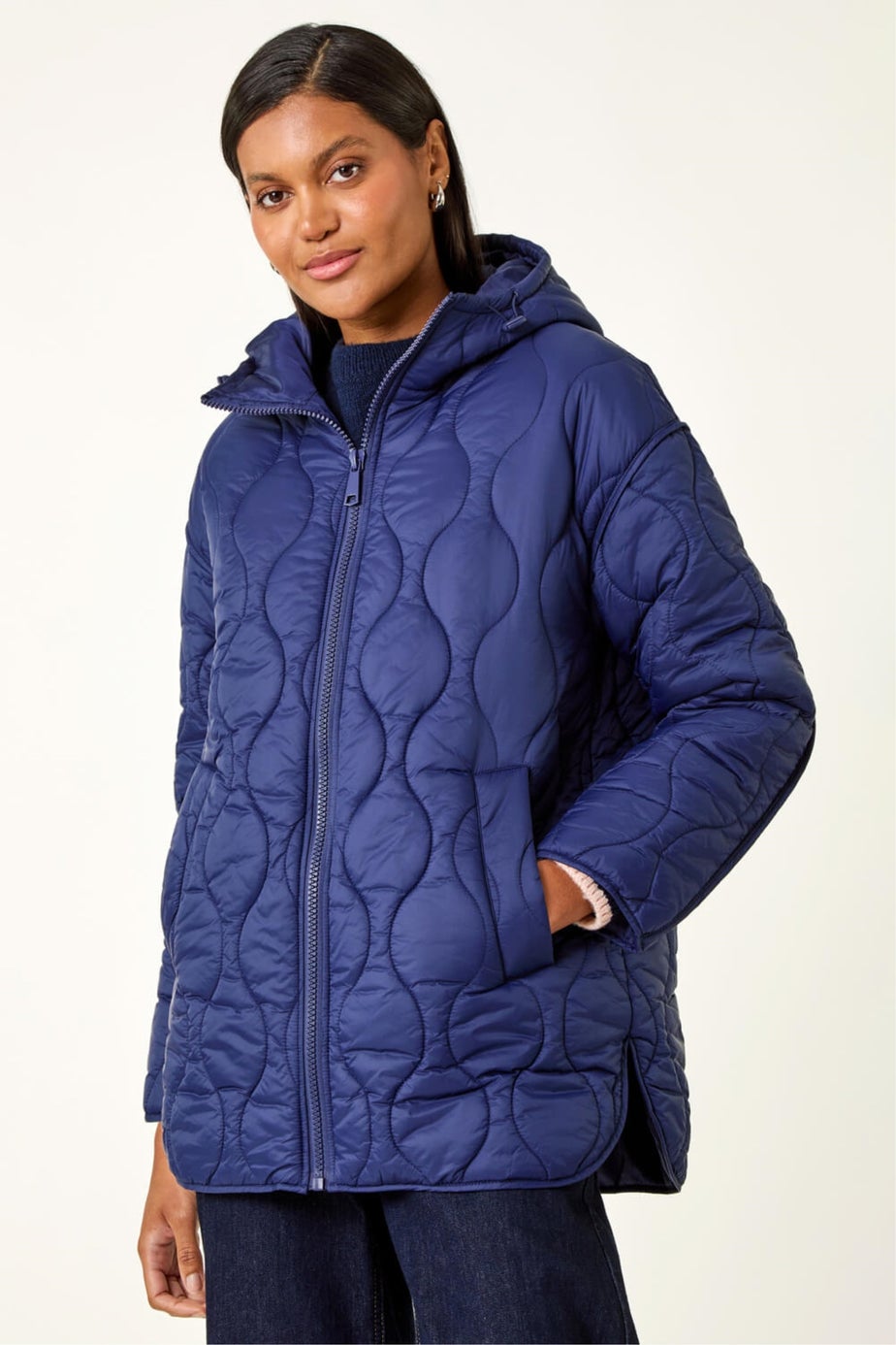 Roman Navy Quilted Hooded Coat