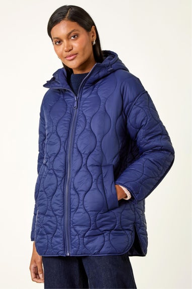 Roman Navy Quilted Hooded Coat