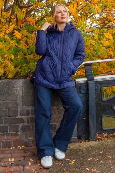 Roman Navy Quilted Hooded Coat