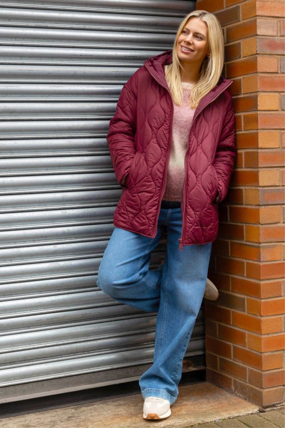 Roman Burgundy Quilted Hooded Coat
