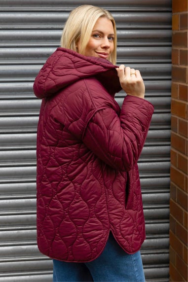 Roman Burgundy Quilted Hooded Coat