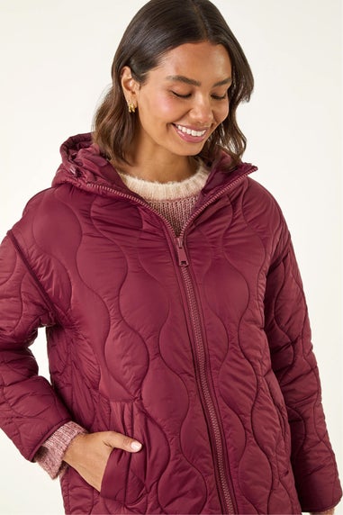 Roman Burgundy Quilted Hooded Coat
