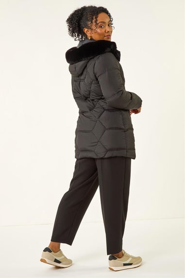 Roman Black Petite Hooded Quilted Puffer Coat