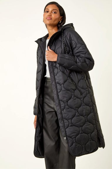 Roman Black Fleece Quilted Hooded Coat
