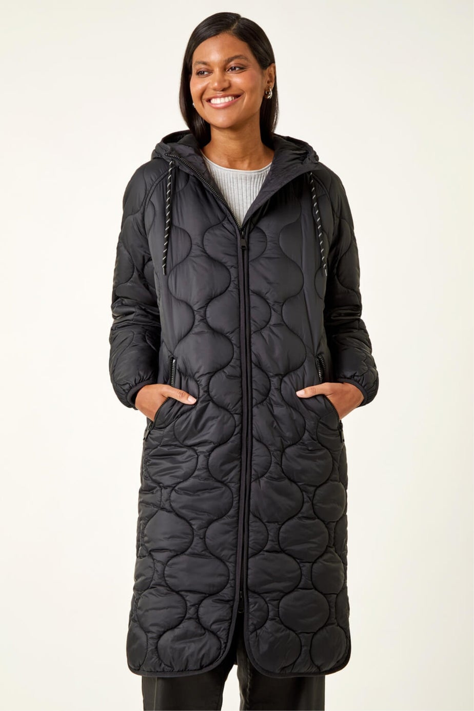 Roman Black Fleece Quilted Hooded Coat
