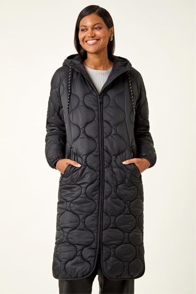 Roman Black Fleece Quilted Hooded Coat