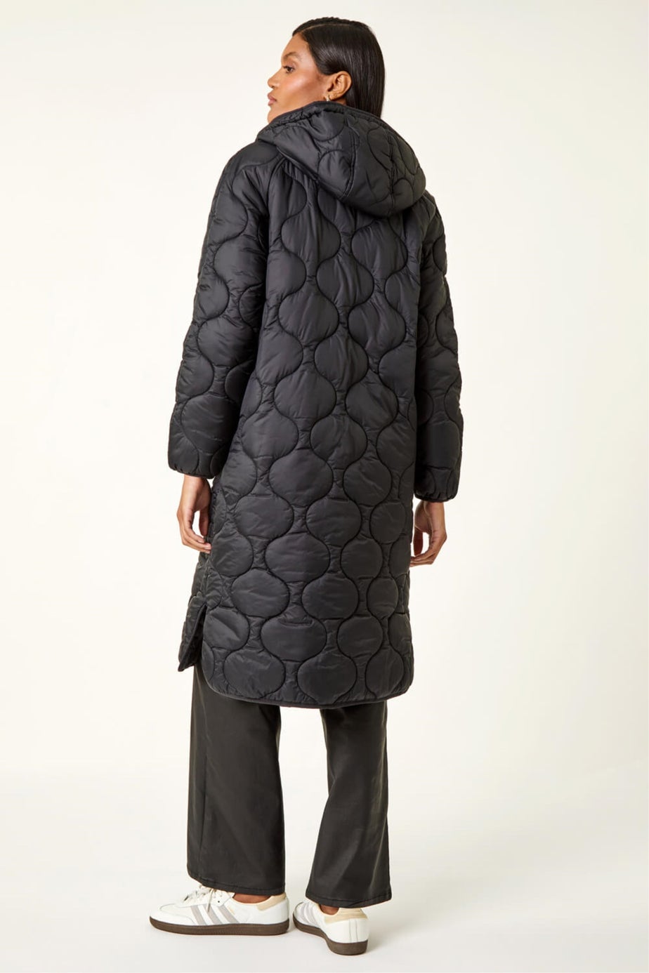 Roman Black Quilted Hooded Coat