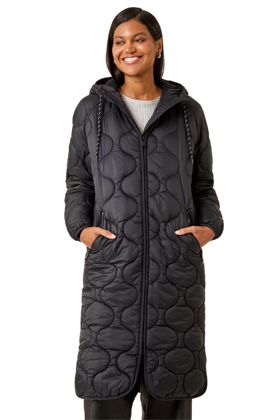 Roman Black Quilted Hooded Coat