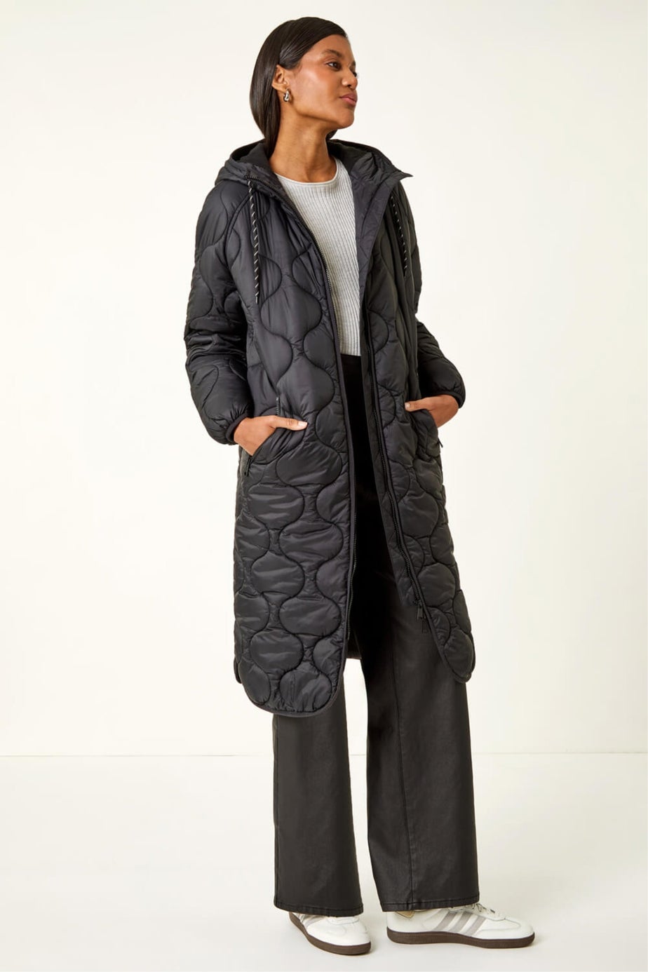 Roman Black Fleece Quilted Hooded Coat