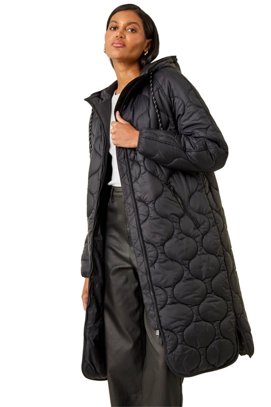 Roman Black Quilted Hooded Coat