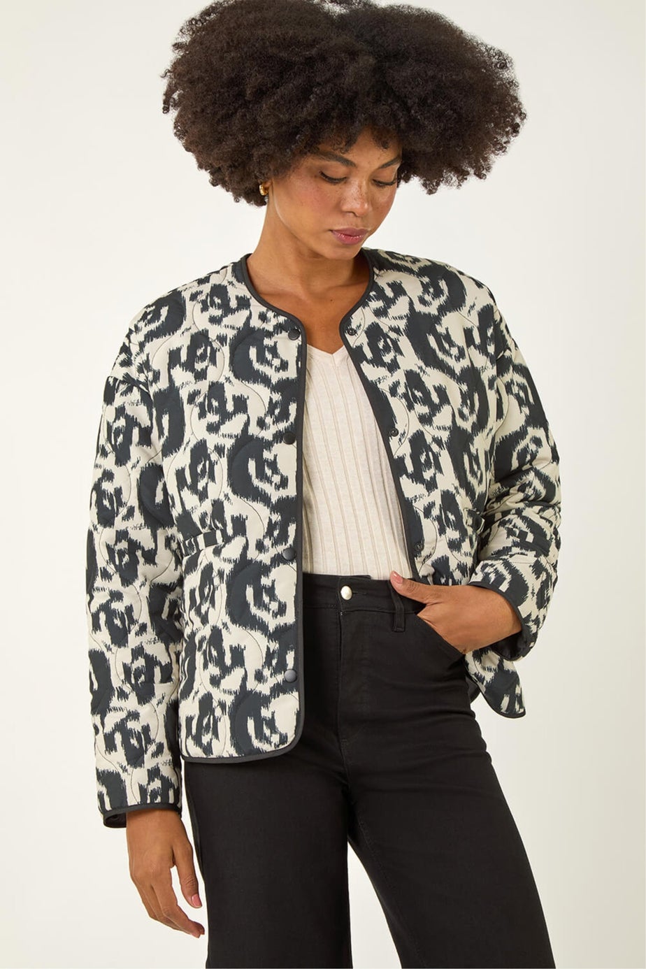 Roman Ivory Soft Printed Quilted Jacket