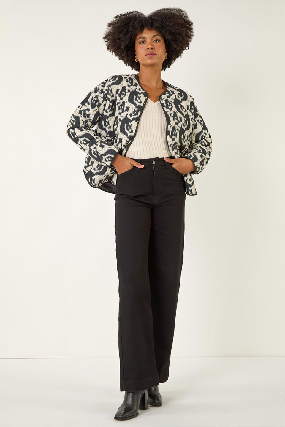 Roman Ivory Soft Printed Quilted Jacket
