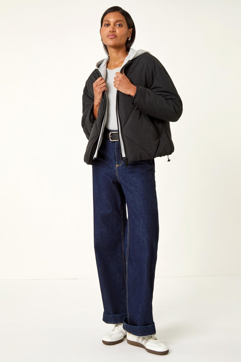 Roman Black Detachable Hooded Bomber Coat