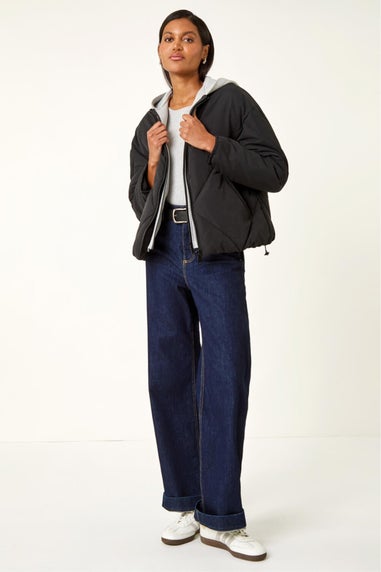 Roman Black Detachable Hooded Bomber Coat