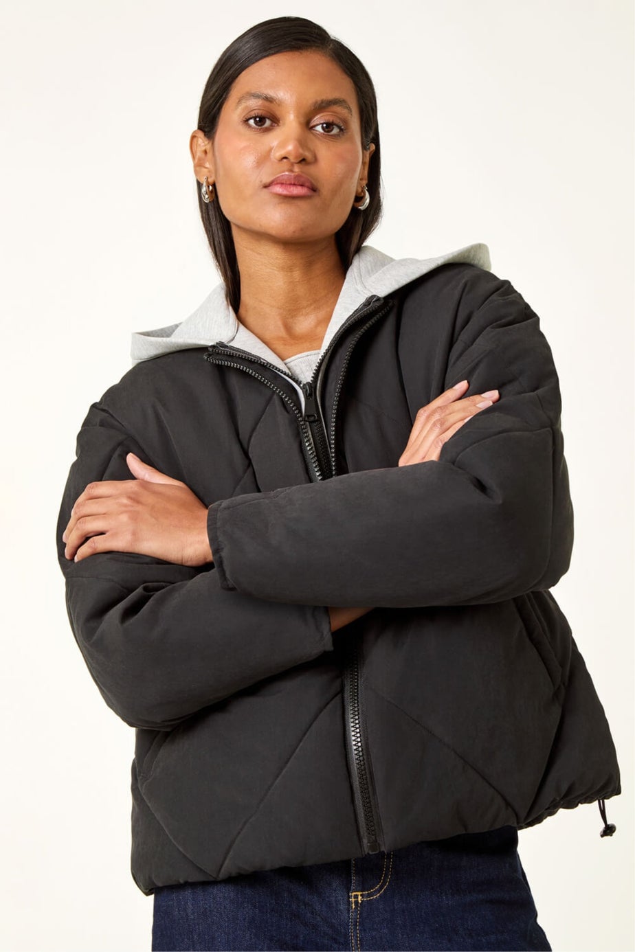 Roman Black Detachable Hooded Bomber Coat