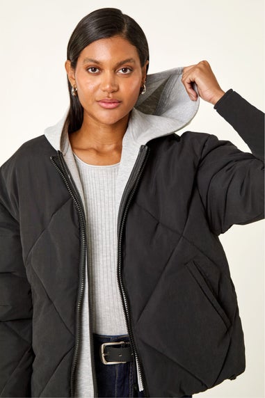 Roman Black Detachable Hooded Bomber Coat