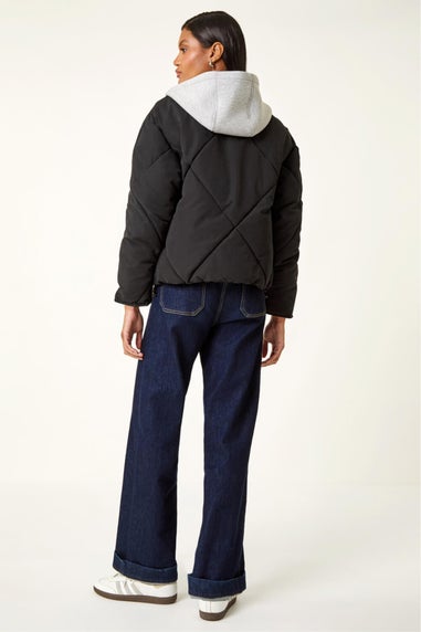 Roman Black Detachable Hooded Bomber Coat