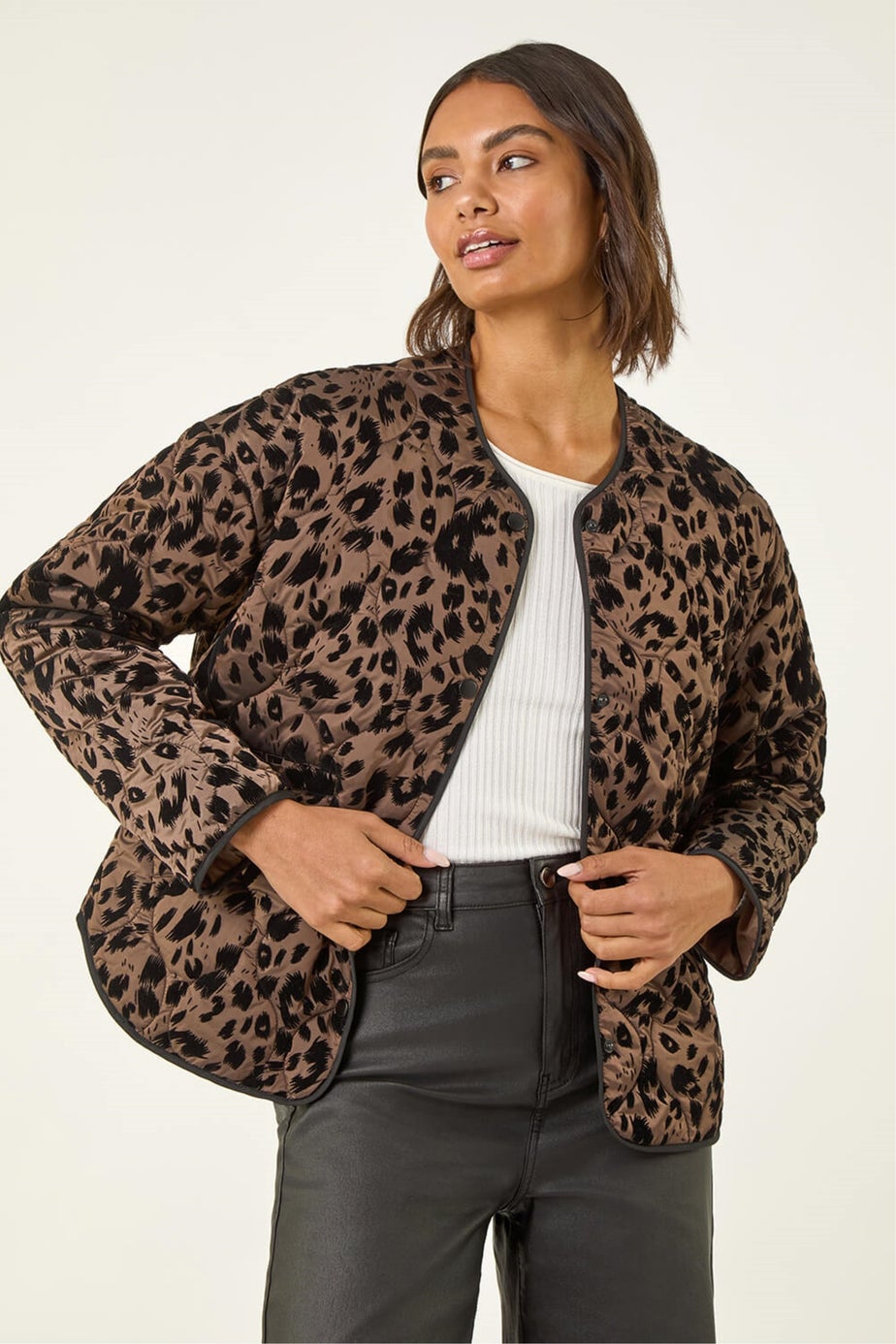 Roman Brown Animal Print Flock Quilted Jacket