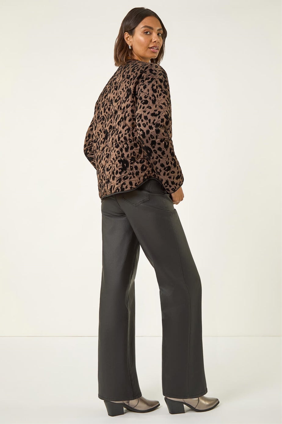 Roman Brown Animal Print Flock Quilted Jacket