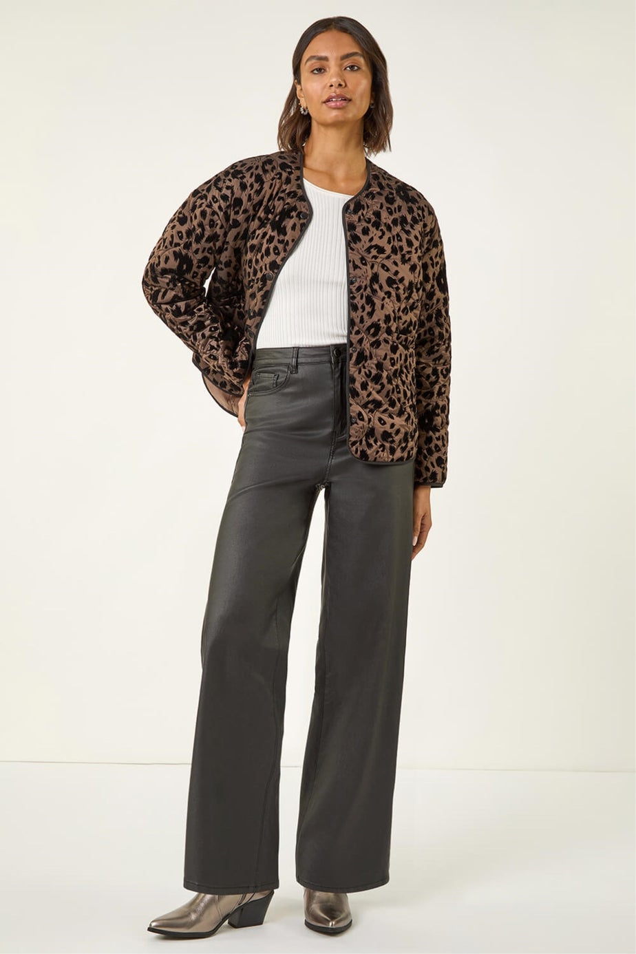 Roman Brown Animal Print Flock Quilted Jacket