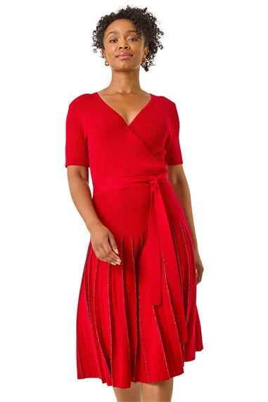 Roman Red Petite Tie Waist Knitted Dress