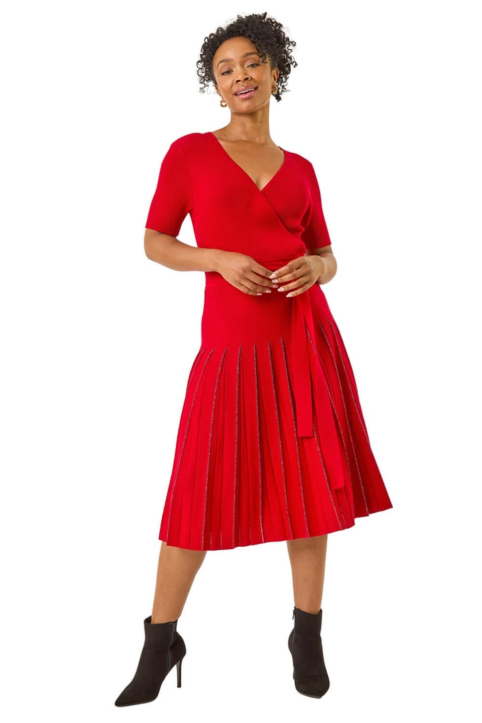 Roman Red Petite Tie Waist Knitted Dress