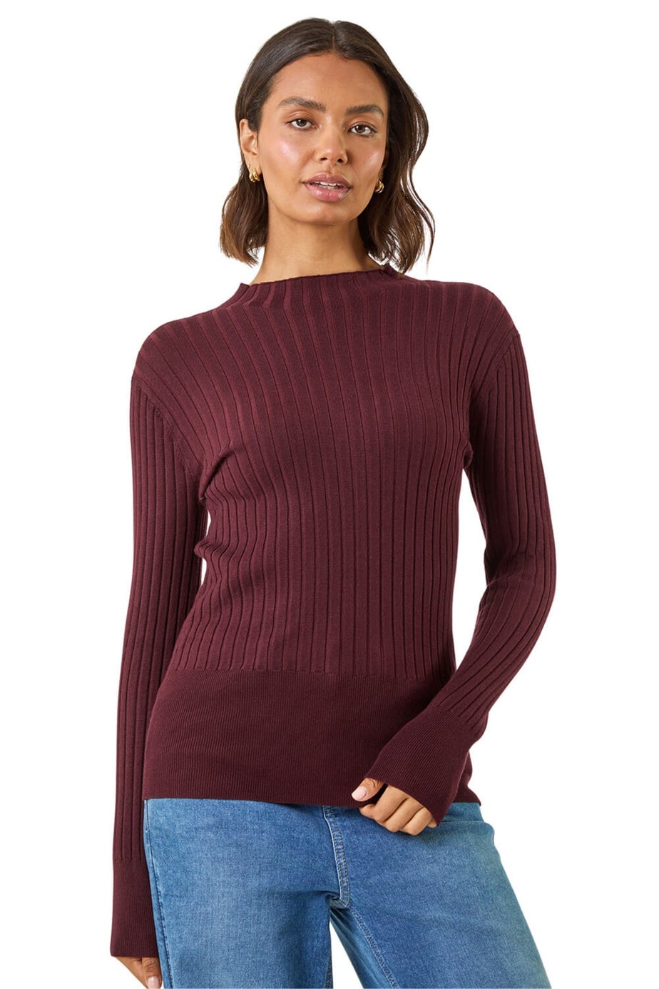 Roman Burgundy Ribbed Detail Knitted Jumper