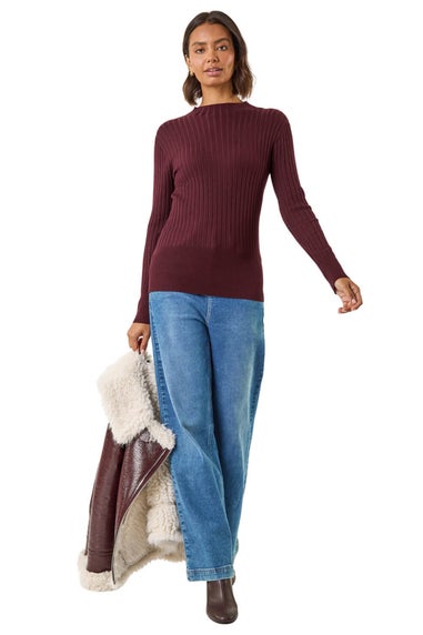 Roman Burgundy Ribbed Detail Knitted Jumper