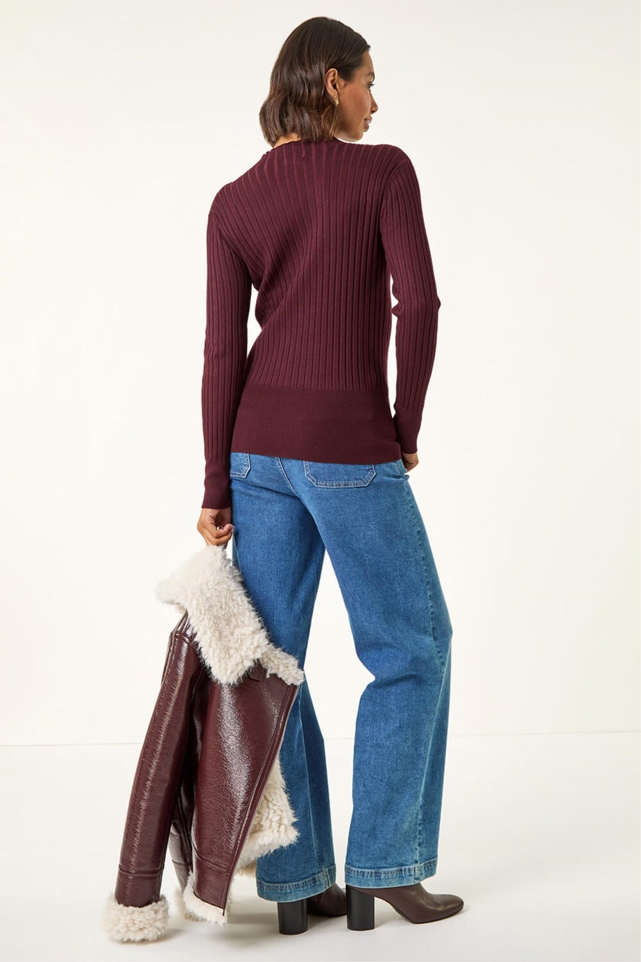 Roman Burgundy Ribbed Detail Knitted Jumper