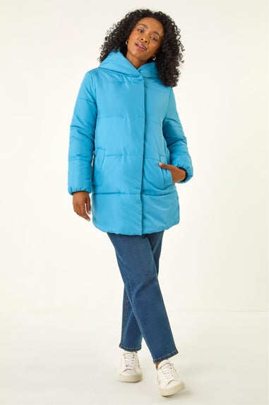 Roman Blue Petite Hooded Quilted Puffer Coat
