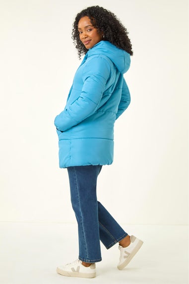 Roman Blue Petite Hooded Quilted Puffer Coat