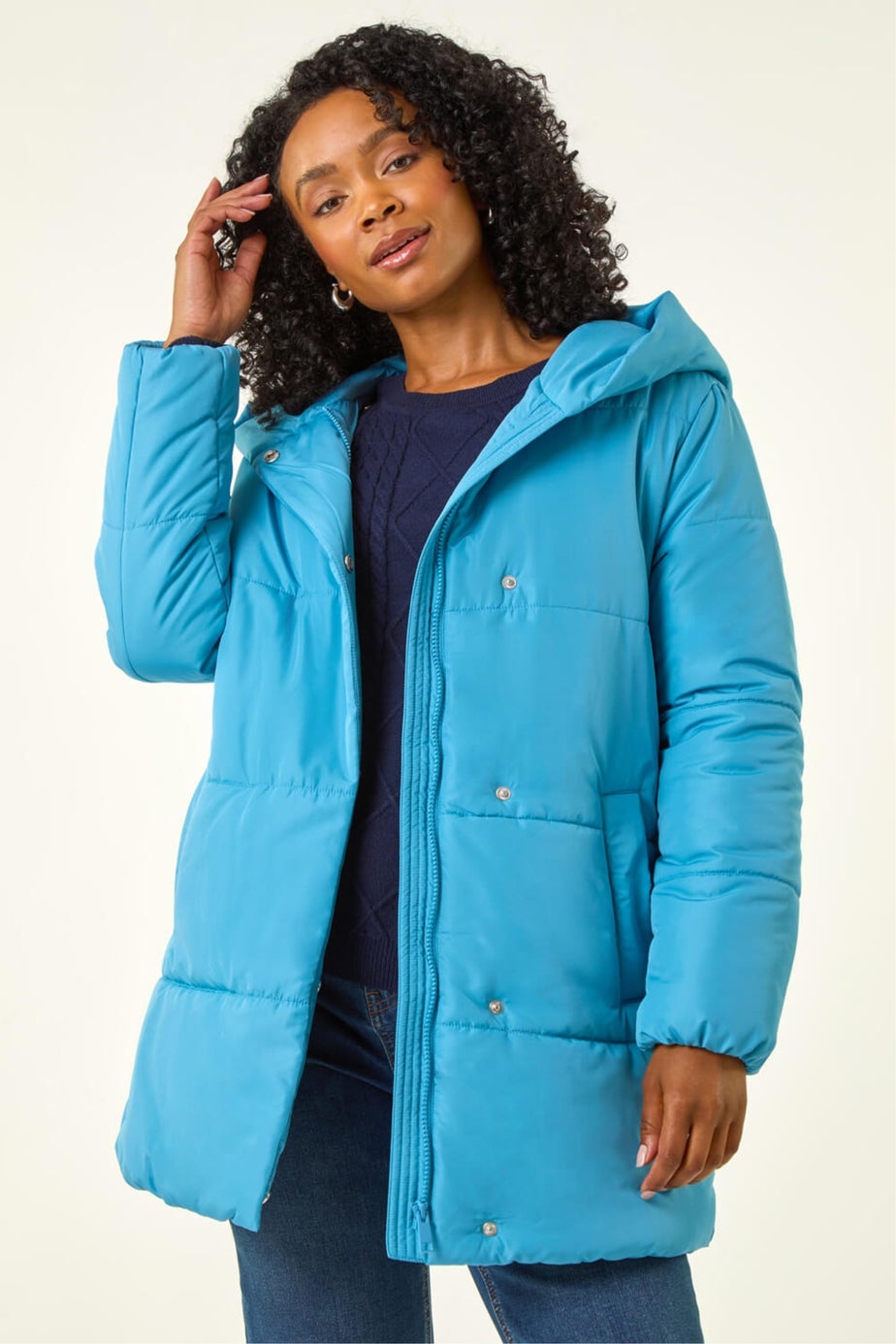 Roman Blue Petite Hooded Quilted Puffer Coat